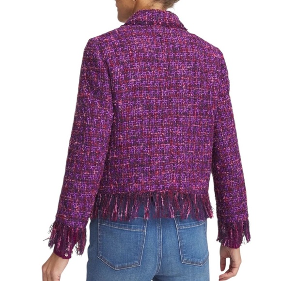 NWT Chicos 1 Medium Purple Fringe Blazer jacket Metallic Tweed Office Corpcore - Picture 2 of 13